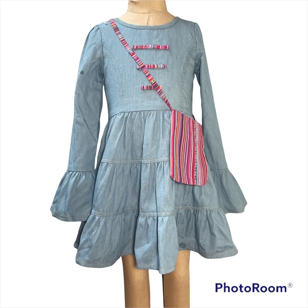 NWOT Chambray Tiers Dress with Colorful Crossbody Bag